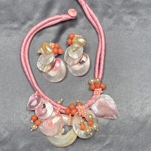 Chic Pink and Orange Shell Necklace Set